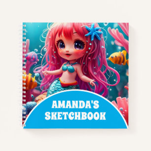3D Mermaid Personalisiert Kids Sketchbook Notizbuch