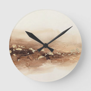 3D Moderne erdige beige Kupfer-Goldfolie Abstract Runde Wanduhr