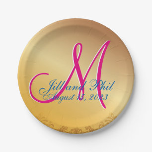 3d Monogram Gold Damask Pappteller