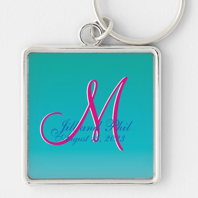 3d Monogram Turquoise Blue Fantastischer Fab Spaß Schlüsselanhänger (Vorne)