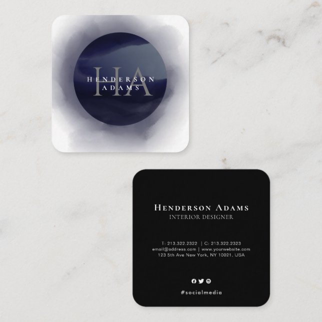 3D-Monogramm-Logo für blaue und weiße Farbe Quadratische Visitenkarte (Vorne/Hinten)