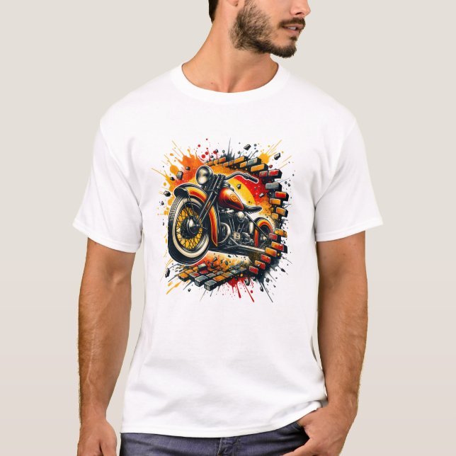 3D-Motorrad Loch in einer Ziegelwand T-Shirt (Vorderseite)