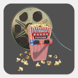 3d Movie Reel and Buttered Popcorn Quadratischer Aufkleber
