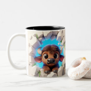 3D Niedlich Baby Buffalo Hot Cocoa Kaffees Tiere Zweifarbige Tasse
