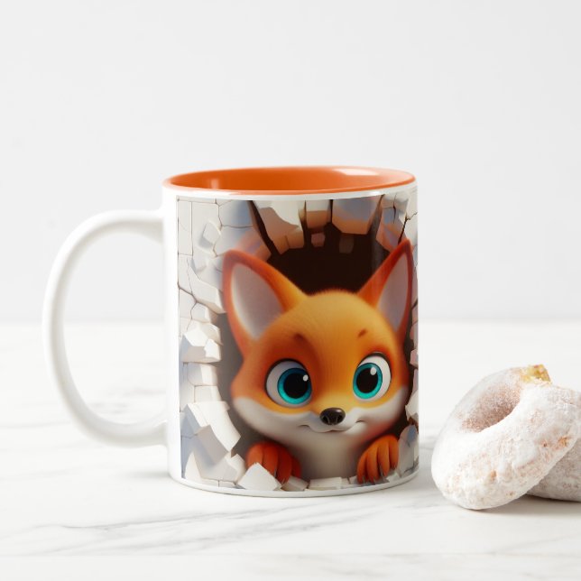 3D Niedlich Baby Fox Hot Cocoa Kaffees Tiere Zweifarbige Tasse (Mit Donut)
