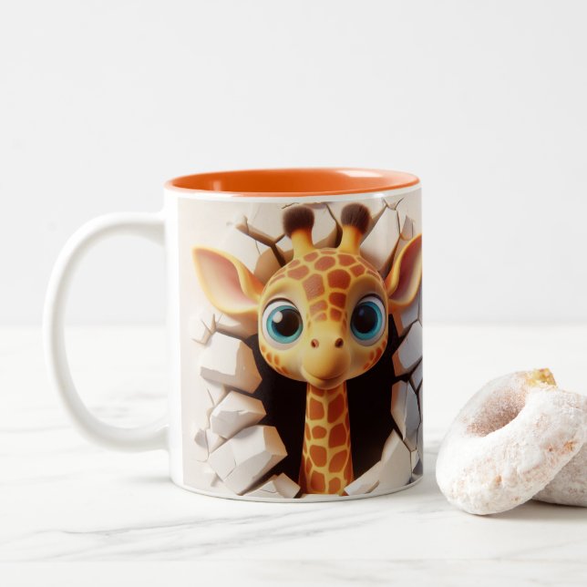 3D Niedlich Baby Giraffe Hot Cocoa Coffee Tiere Ta Zweifarbige Tasse (Mit Donut)