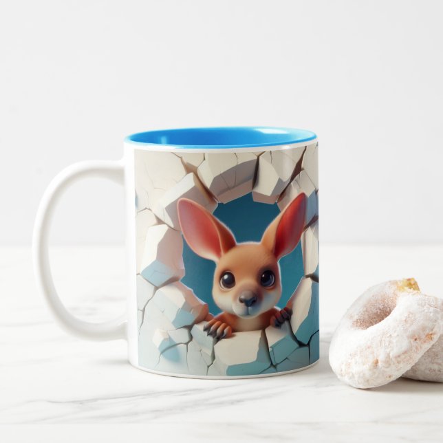 3D Niedlich Baby Kangaroo Hot Cocoa Kaffees Tiere Zweifarbige Tasse (Mit Donut)