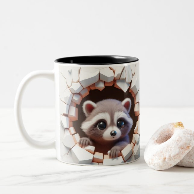 3D Niedlich Baby Raccoon Hot Cocoa Kaffees Tiere Zweifarbige Tasse (Mit Donut)
