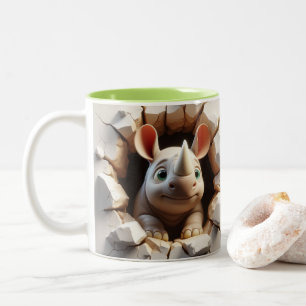 3D Niedlich Baby Rhinoceros Hot Coffee Tiere Zweifarbige Tasse