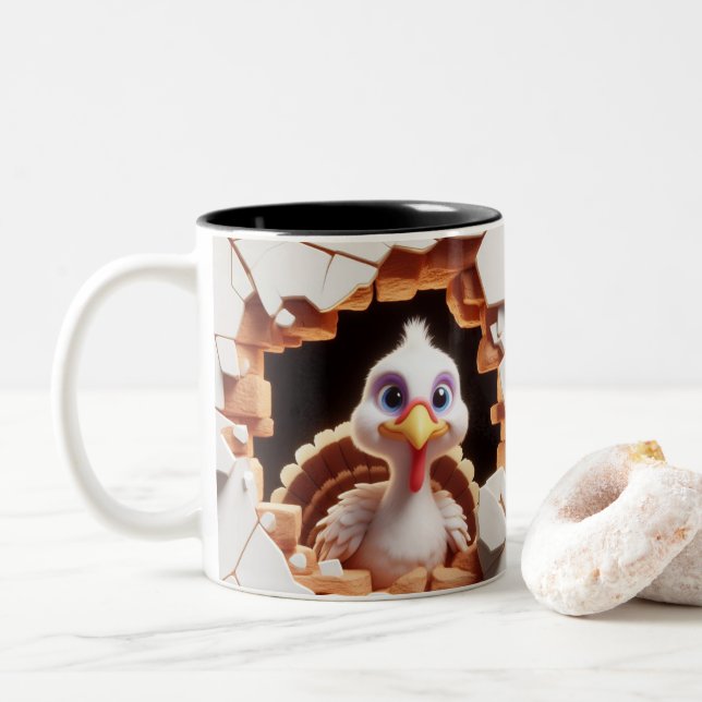 3D Niedlich Baby Türkei Hot Cocoa Kaffees Tiere Zweifarbige Tasse (Mit Donut)