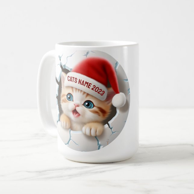 3D Niedlich Kitten in Santa's Hat zu Weihnachten Kaffeetasse (Vorderseite Links)