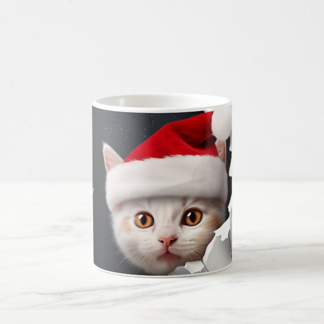 3D Niedlich Kitten mit Weihnachtsmannmütze Kaffeetasse (Mittel)