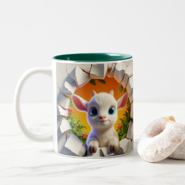 3D Niedliche Baby Goat Hot Cocoa Kaffees Tiere Zweifarbige Tasse (Mit Donut)