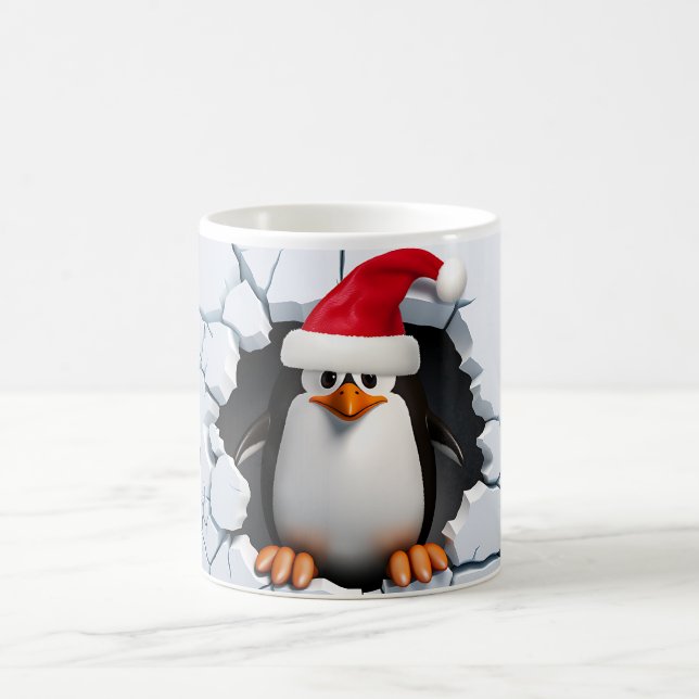 3D Niedlicher Pinguin mit Weihnachtsmannmütze Kaffeetasse (Mittel)