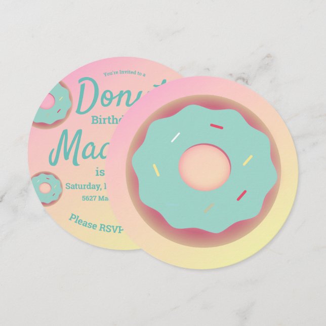 3D Ombre Aquamarin und rosa Donut Sprinkle Mix Rou Einladung (Vorne/Hinten)