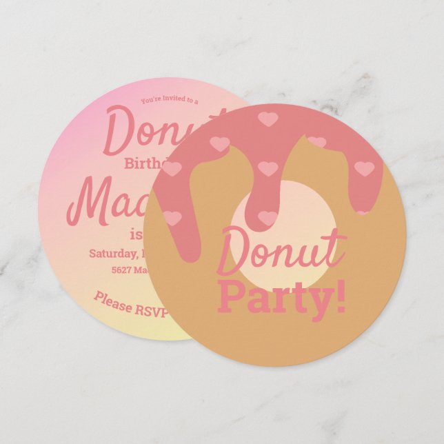 3D Ombre Rosa Herz Donut Sprinkle Mix Runde Einladung (Vorne/Hinten)