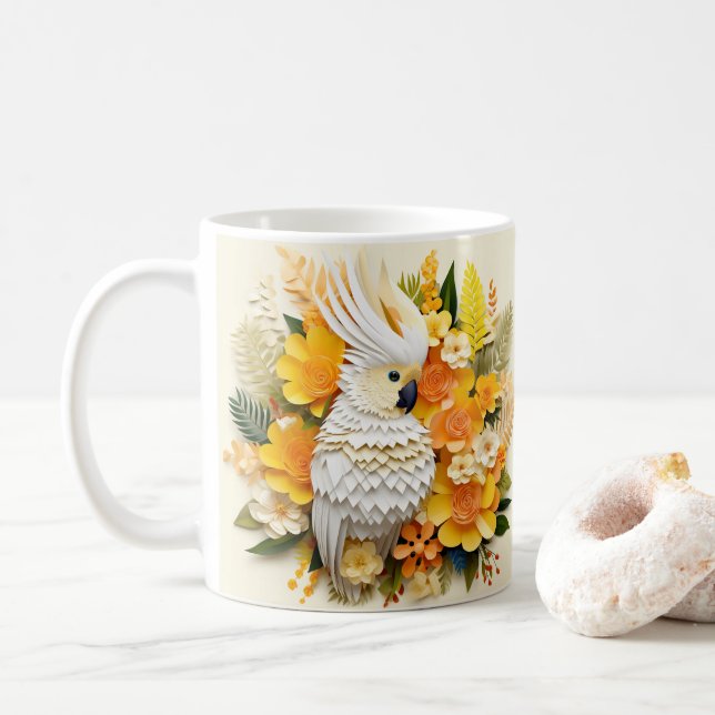3D-Optik-Weißkakadu Kaffeetasse (Mit Donut)