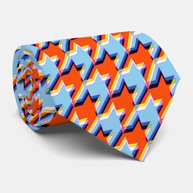 3d Orange Blue Hahnentrittmuster Glitch Neck Tie Krawatte (Gerollt)