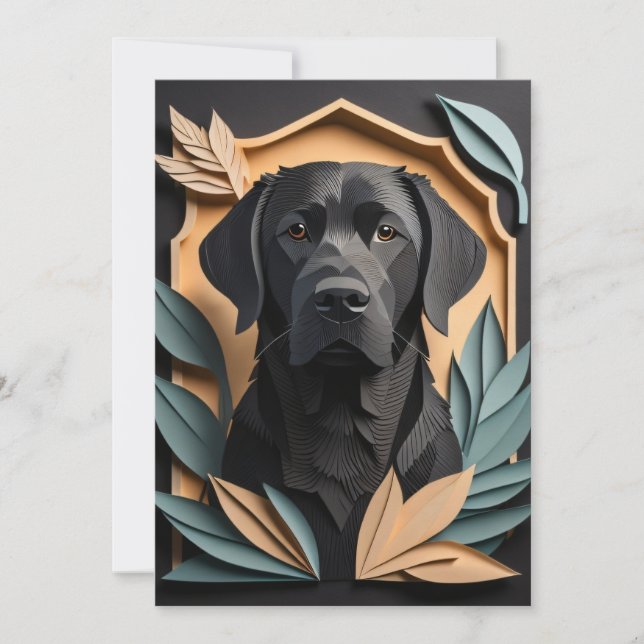 3D Paper Art Black Labrador Design T - Shirt Einladung (Vorderseite)