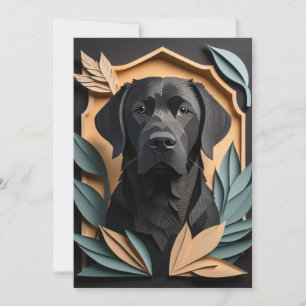 3D Paper Art Black Labrador Design T - Shirt Einladung
