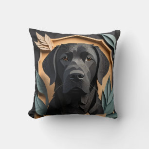 3D Paper Art Black Labrador Design T - Shirt Kissen