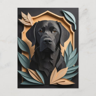 3D Paper Art Black Labrador Design T - Shirt Postkarte