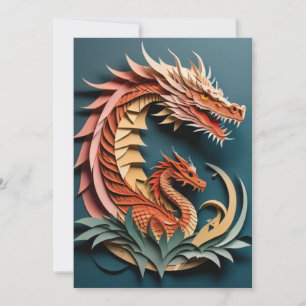 3D Paper Art Design Dragon T - Shirt Einladung