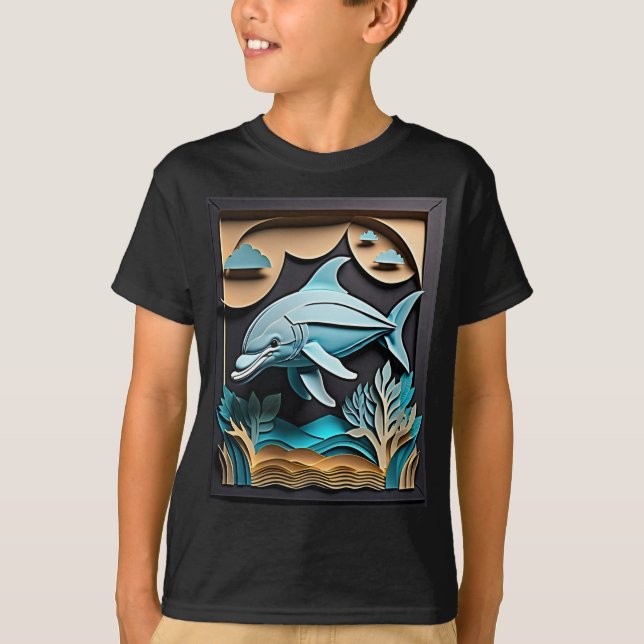 3D Paper Art Dolphin Design T - Shirt (Vorderseite)