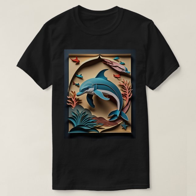 3D Paper Art Dolphin Design T - Shirt (Design vorne)