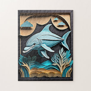 3D Paper Art Dolphin Design T - Shirt Puzzle