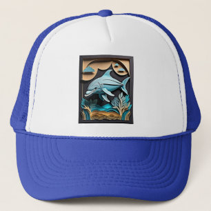 3D Paper Art Dolphin Design T - Shirt Truckerkappe