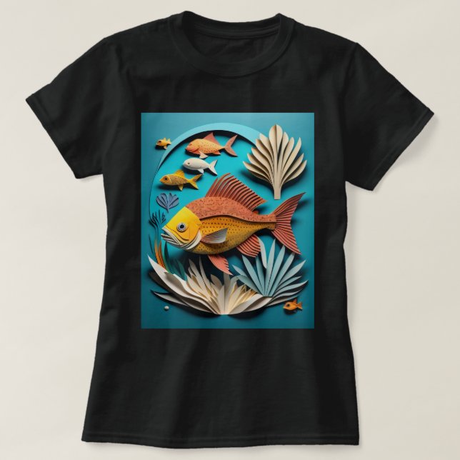 3D Paper Art Fish Design T - Shirt (Design vorne)