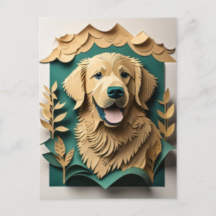3D Paper Art Golden Retriever Design T - Shirt Postkarte