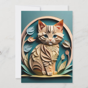3D Paper Art Kitten Design T - Shirt Einladung