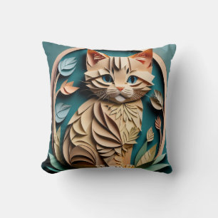 3D Paper Art Kitten Design T - Shirt Kissen