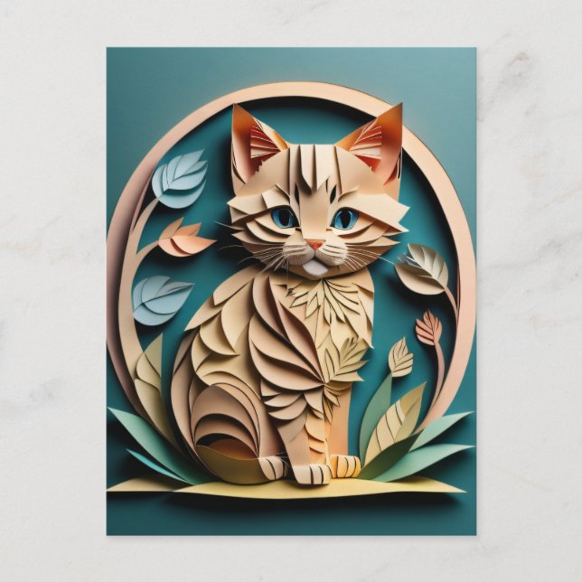 3D Paper Art Kitten Design T - Shirt Postkarte (Vorderseite)