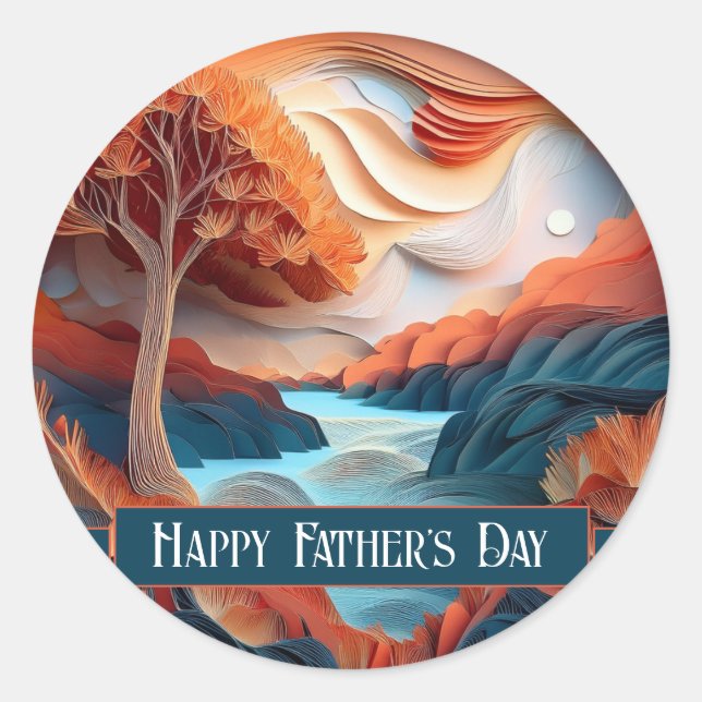 3D Paper Art Trees River Father's Day Runder Aufkleber (Vorderseite)