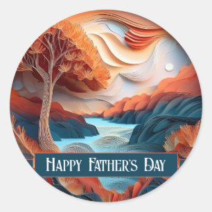 3D Paper Art Trees River Father's Day Runder Aufkleber