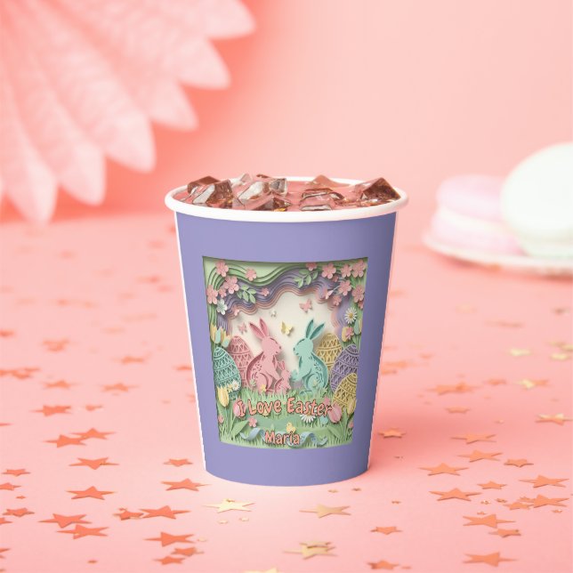 3D Paper Cut Bunny & Easter Eggs Party Pappbecher (Insitu)