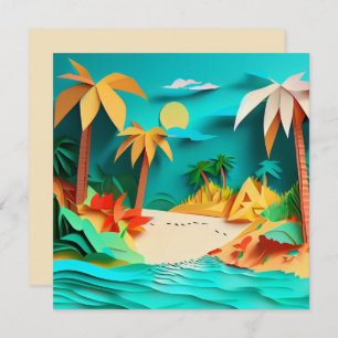 3D Papercraft Tropical Beach Blank Grußkarte