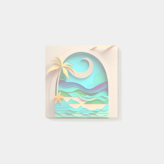 3D Papercraft Tropical Beach Post-it Klebezettel (Vorderseite)