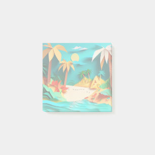 3D Papercraft Tropical Beach Post-it Klebezettel