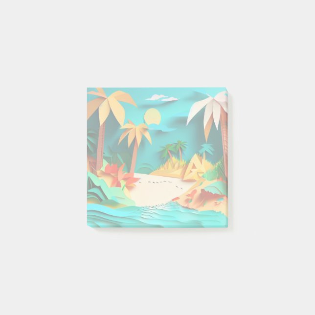 3D Papercraft Tropical Beach Post-it Klebezettel (Vorderseite)