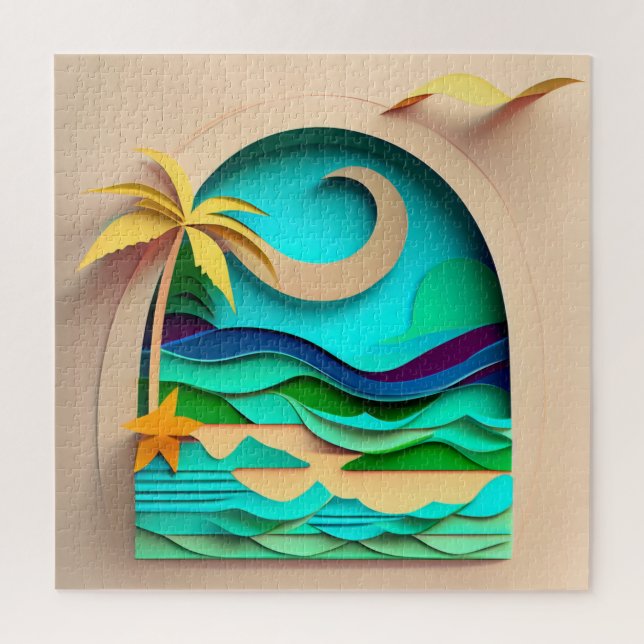 3D Papercraft Tropical Beach Puzzle (Vertikal)