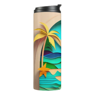 3D Papercraft Tropical Beach Thermosbecher