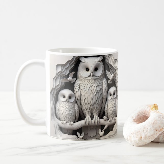 3D Papercut Owls Kaffeetasse (Mit Donut)
