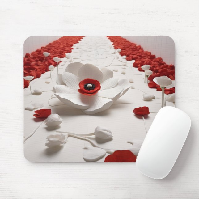3D-Papierblumenkunst  Fettes Rot-weiß-Design Mousepad (Mit Mouse)