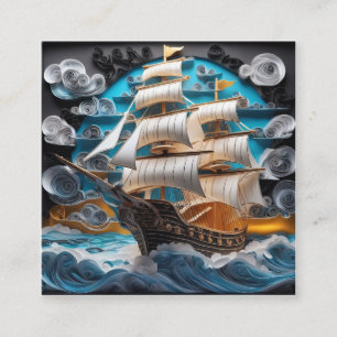 3D-Papierkunst, Segelschiff im stürmischen Ozean Quadratische Visitenkarte