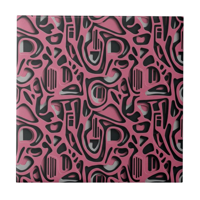 3D-Papierschnitt Luxus Rosa Silber Schwarz Kunst Fliese (Vorderseite)