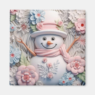 3D Pastel Christmas Snowman Magnet